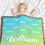 Personalised Cute Gradient Name Soft Throw Blanket with Tassels Home Decor Birthday Christmas Gift for Kids Adults