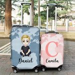 Personalized Birth Flower Bouquet World Map Cartoon 18-32 Inches Luggage Protective Cover with Initial and Name Birthday Travel Gift for Family Kids