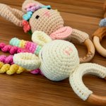 Personalized Baby-safe Cute Animal Rabbit Bear Crochet Baby Rattle with Engraved Name Baby Shower Gift for Newborn