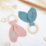 Personalized Baby-safe Cute Bunny Crochet Baby Rattle Sensory Toy with Name Baby Shower Gift for Newborn