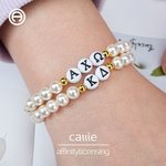 Personalised Greek Letter Pearl Beaded Elastic Stretch Bracelet Dainty Jewellery Bid Day Sorority Gift for Women Girls | Callie × Affinity Licensing