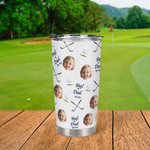 Personalised Best Dad By Par Golf Theme Face Photo 20oz Insulated Tumbler with Lid and Straw Birthday Sports Gift for Family Golf Players
