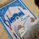 Personalized Luxury Kids Prayer Mat Prayer Beads with Name Ramadan Eid Islamic Gift for Boys Girls