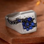 Personalizado hecho a mano zafiro azul anillo de sello con el nombre grabado Día del Padre Cumpleaños regalo para los hombres del padre