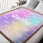 Personalised Cute Gradient Name Soft Throw Blanket with Tassels Home Decor Birthday Christmas Gift for Kids Adults