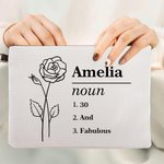 Personalised Name Definition Makeup Bag with Birth Flower and Wrist Strap Birthday Gift for Women Girls