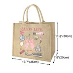 Personalized Pink Coquette Bow Hair Stylist Tools Large Jute Tote Bag with Name Birthday Gift for Hairdresser Hairstylist