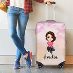 Personalized Birth Flower Bouquet World Map Cartoon 18-32 Inches Luggage Protective Cover with Initial and Name Birthday Travel Gift for Family Kids