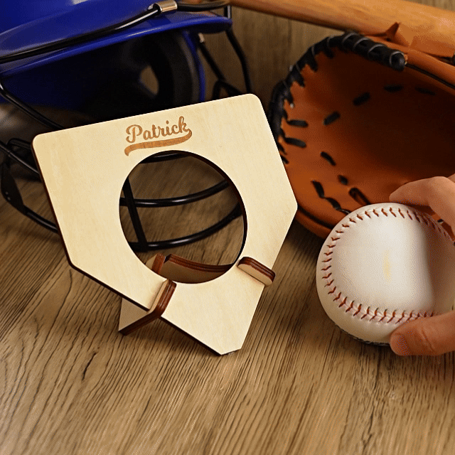 Personalized Wooden Baseball Home Plate Trophy Holder Stand with Engraved Text Meaningful Gift for Baseball Players