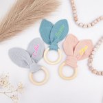 Personalized Baby-safe Cute Bunny Crochet Baby Rattle Sensory Toy with Name Baby Shower Gift for Newborn