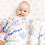 Personalised Cute Cartoon Turtle Baby Blanket Swaddle with Name Baby Shower Receiving Gift for Newborn