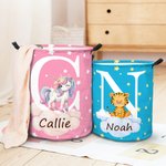 Personalized Fantasy Unicorn Bear Animal Waterproof Initial Laundry Storage Basket with Name Handle Nursery Decor Baby Shower Birthday Gift for Kids