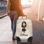 Personalized Birth Flower Bouquet World Map Cartoon 18-32 Inches Luggage Protective Cover with Initial and Name Birthday Travel Gift for Family Kids