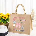 Personalized Pink Coquette Bow Hair Stylist Tools Large Jute Tote Bag with Name Birthday Gift for Hairdresser Hairstylist