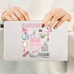 Personalized Coquette Bow Hair Stylist Tools Linen Makeup Bag with Text and Wrist Strap Birthday Gift for Hairstylist Barber Hairdresser