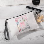 Personalized Coquette Bow Hair Stylist Tools Linen Makeup Bag with Text and Wrist Strap Birthday Gift for Hairstylist Barber Hairdresser
