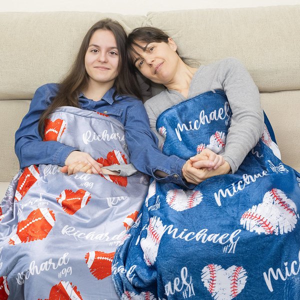 Personalized Multicolor Softball Basketball Soft Throw Blanket with Number Name Home Decor Birthday Gift for Ball Sports Lover