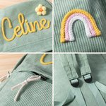 Zainetto personalizzato in velluto a coste con fiore intrecciato arcobaleno e nome ideale per asilo o scuola materna regalo per bambini