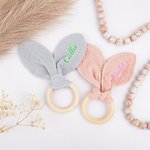Personalized Baby-safe Cute Bunny Crochet Baby Rattle Sensory Toy with Name Baby Shower Gift for Newborn
