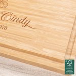 Personalized Anniversary Flower FSC Bamboo Engraved Charcuterie Cutting Board with Name Date and Juice Groove Housewarming Gift for Couple
