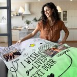 Manta personalizada I Wish You Lived Next Door con nombre y 2 fotos Decoración para el hogar Cumpleaños Despedida Regalo de amistad para amigos