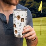Personalised Best Dad By Par Golf Theme Face Photo 20oz Insulated Tumbler with Lid and Straw Birthday Sports Gift for Family Golf Players