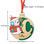 Personalised Cute Snowman Letter Double Layer Wooden Christmas Ball Ornament with Name Holiday Tree Decor Christmas Gift for Family Kids