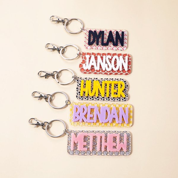 Personalised Multicolor Basketball Baseball Volleyball Acrylic Key Chain Name Tag Back to School Gift for Sports Lover