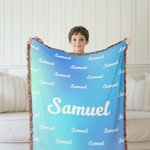 Personalised Cute Gradient Name Soft Throw Blanket with Tassels Home Decor Birthday Christmas Gift for Kids Adults