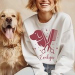 Personalizzato Pet Scissors Salon Felpa a girocollo con nome Regalo di compleanno per parrucchieri amanti della toelettatura degli animali domestici