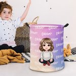 Personalisierte Cartoon Mädchen Meerjungfrau Schriftart Fantasy Gradient zusammenklappbar Wäsche Aufbewahrungskorb mit Namen und Griff Geburtstag Weihnachtsgeschenk für Mädchen