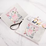 Personalized Coquette Bow Hair Stylist Tools Linen Makeup Bag with Text and Wrist Strap Birthday Gift for Hairstylist Barber Hairdresser