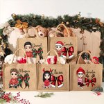 Personalized Cartoon Character Christmas Bow Large Jute Tote Bag with Name Christmas Party Gift for Family Kids