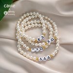 Personalised Greek Letter Pearl Beaded Elastic Stretch Bracelet Dainty Jewellery Bid Day Sorority Gift for Women Girls | Callie × Affinity Licensing