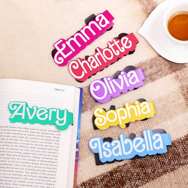 Personalized Colorful 2 Pcs Doodle Letters Magnetic Bookmark Clips with Name School Office Stationary Supplies Birthday Gift for Book Lover Bookworm