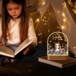 Veilleuse LED personnalisée en forme de dessin d'enfant et de fleur avec base en bois et nom Cadeau d'anniversaire de Noël pour filles et garçons