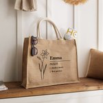 Ligne personnalisée Nom de naissance Fleur Définition Réutilisable Grand sac en toile de jute avec texte Mariage Fête Fête de mariage Anniversaire Cadeau pour femmes
