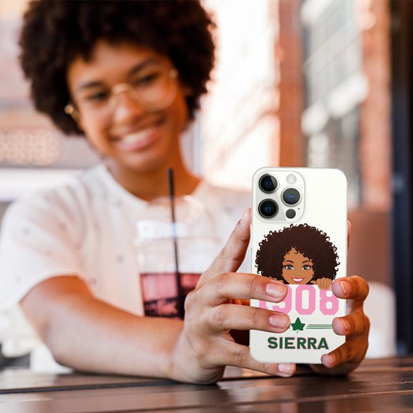 Personalisierte rosa und grün AKA Sorority Telefon Fall für iPhone mit Namen Geburtstag Graduierung Geschenk für Schwestern Freunde