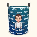 Personalized Gradient Cartoon Boy Large Toy Laundry Basket with Dinosaur Name and Handle Waterproof Nursery Decoration Housewarming Gift for Boys