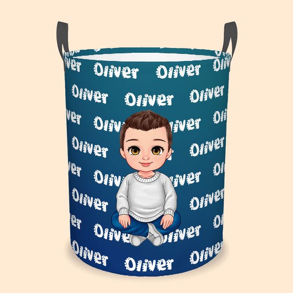 Personalized Gradient Cartoon Boy Large Toy Laundry Basket with Dinosaur Name and Handle Waterproof Nursery Decoration Housewarming Gift for Boys