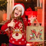Personalizzato Holly floreale iniziale personaggio cartone animato grande borsa di iuta con nome Natale festa regalo per la famiglia bambini
