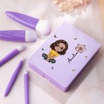 Personalized Birth Flower Name Cartoon 5 Pcs Makeup Brush Set with Travel Storage Box Birthday Bridesmaid Gift for Women Girls
