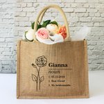 Ligne personnalisée Nom de naissance Fleur Définition Réutilisable Grand sac en toile de jute avec texte Mariage Fête Fête de mariage Anniversaire Cadeau pour femmes