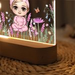 Veilleuse LED personnalisée en forme de dessin d'enfant et de fleur avec base en bois et nom Cadeau d'anniversaire de Noël pour filles et garçons