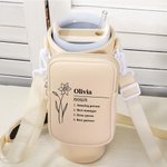 Personalised Birth Flower Water Bottle Carrier Bag with Name Definition and Pouch Cup Accessories for 40oz Stanley Birthday Gift for Women