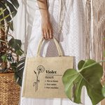 Ligne personnalisée Nom de naissance Fleur Définition Réutilisable Grand sac en toile de jute avec texte Mariage Fête Fête de mariage Anniversaire Cadeau pour femmes