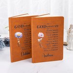 Personalized God Says I Am Affirmation A5 Vegan Leather Prayer Journal Notebook with Birth Flower and Name Date Baptism Birthday Gift for Women