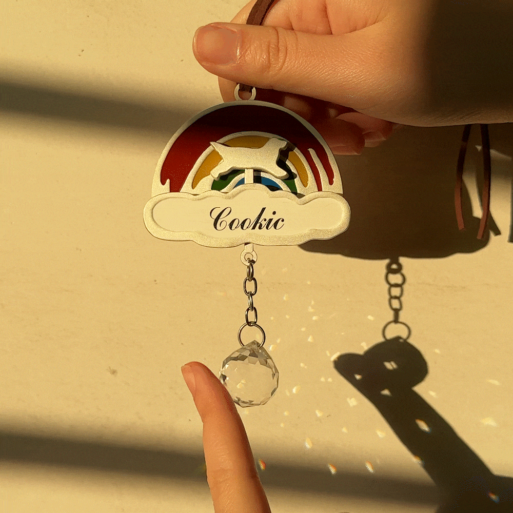 Personalized Rainbow Bridge Cat Dog Car Hanging Ornament with Name and Text Pet Memorial Loss Gift for Pet Lovers