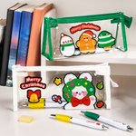 Personalised Santa Reindeer Christmas Theme Clear Pen Case and 3 pcs Name Ballpoint Pens Set School Stationery Christmas Gift for Kids Students