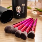 Personalised Birth Flower Name Cartoon Portable Travel 18 Pcs Makeup Brushes Set with Storage Barrel Birthday Bridesmaid Gift for Women